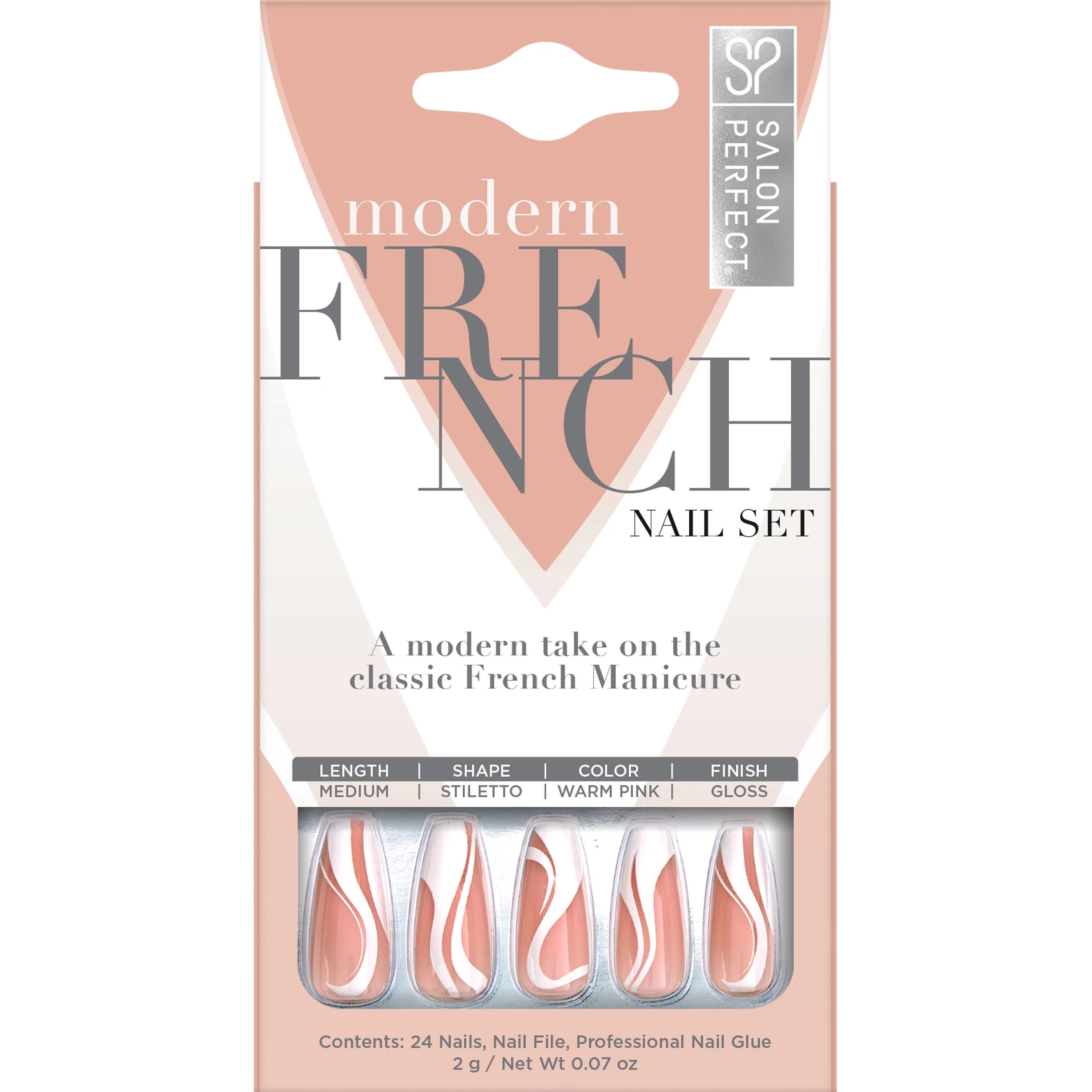 Salon Perfect Artificial Nails, 155 Modern French White Swirl, File & Glue Included, 30 Nails | Walmart (US)
