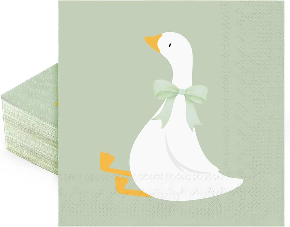 Silly Goose Paper Napkins White Goose with Bow Luncheon Napkin Sage Green Disposable Dessert Dinn... | Amazon (US)