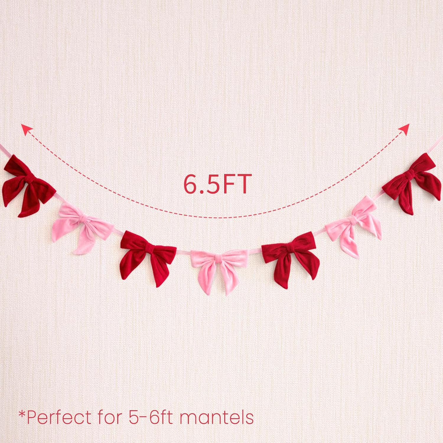 Valentines Day Decorations - 6.5 Ft Pink and Red Velvet Bow Garland - Valentines Day Decor for Ho... | Amazon (US)