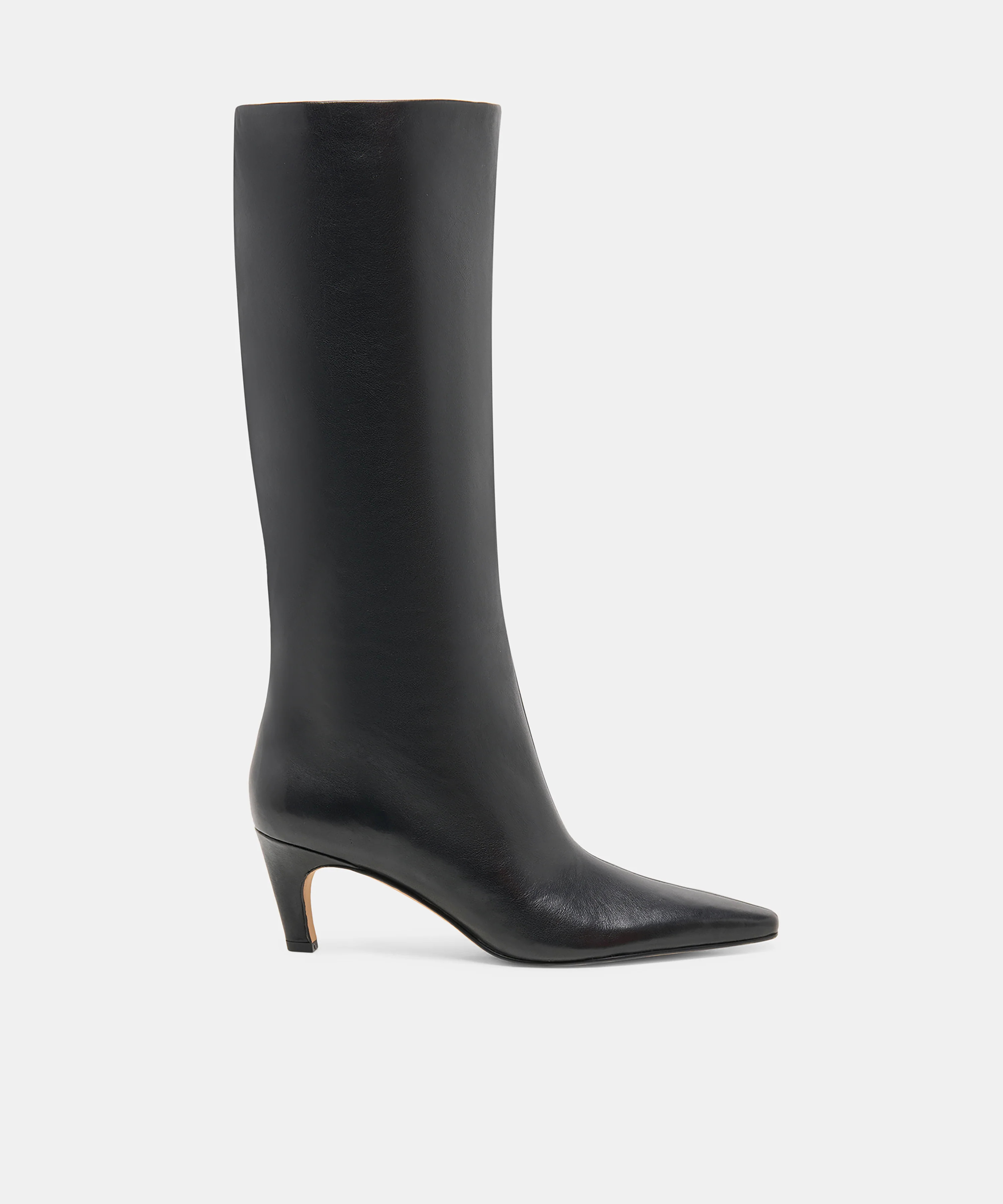 JAZMIN Black Leather Sculptural Kitten-Heel Knee-High Boots | Dolce Vita | DolceVita.com