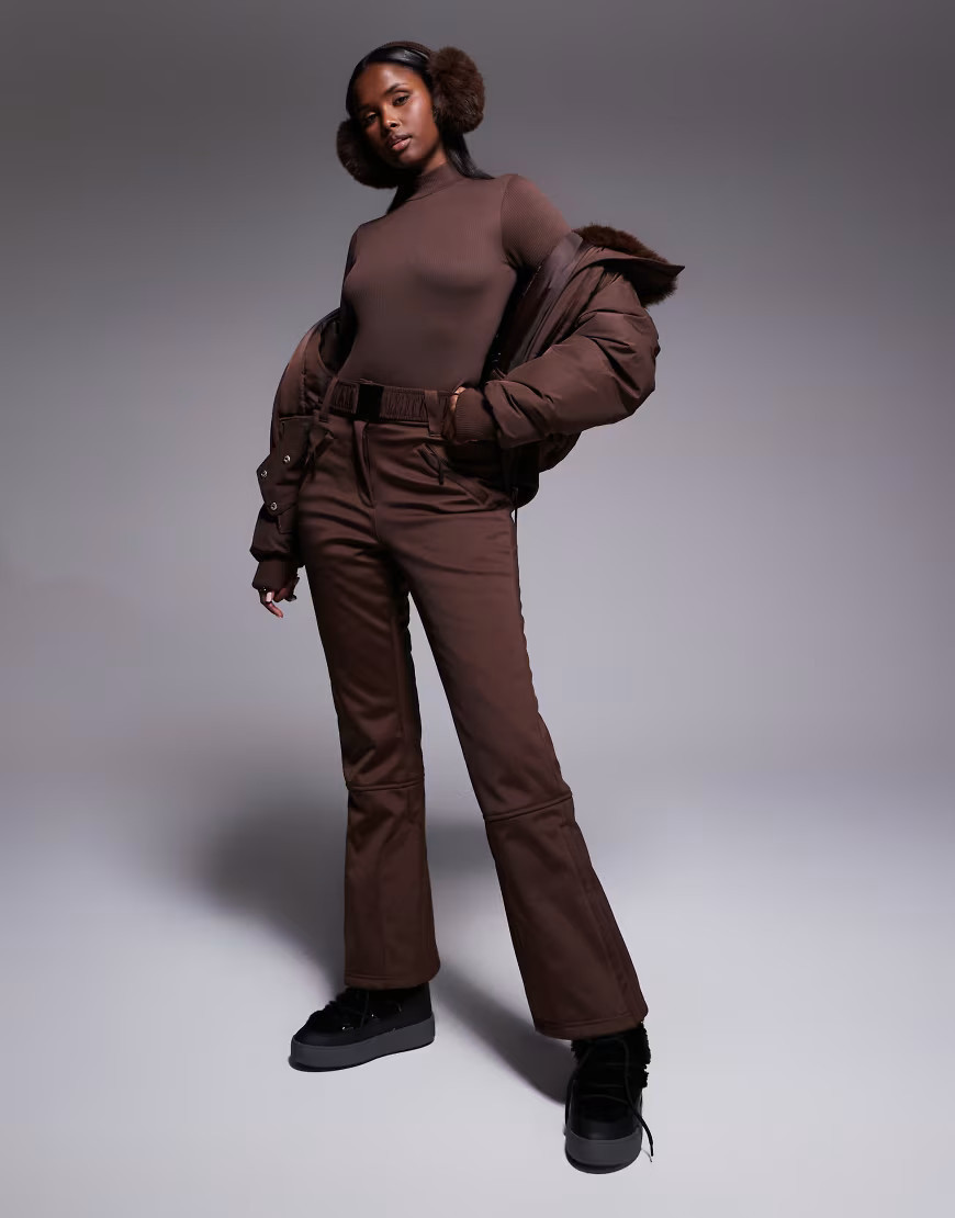ASOS 4505 Ski soft shell straight leg belted ski trousers in coffee-Brown | ASOS (Global)