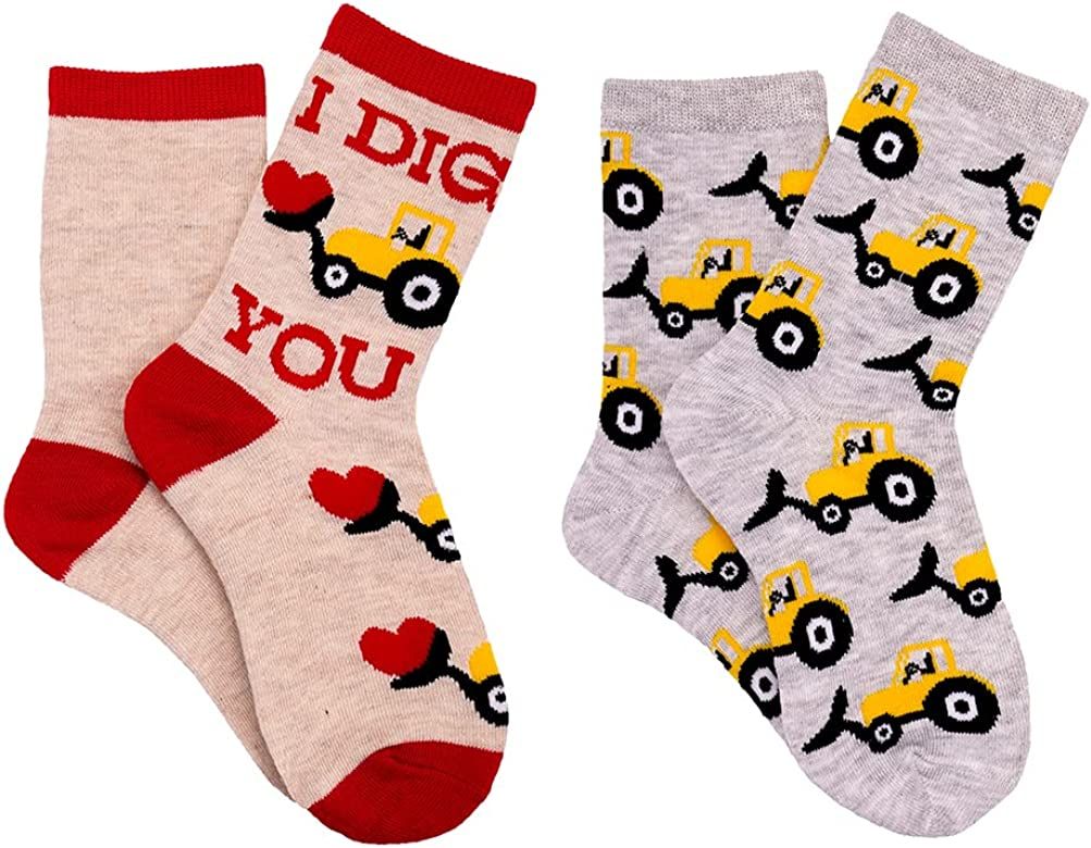 Everything Legwear Kids Valentine's Day 2 Pair Pack Crew Socks - I Dig You Heart Truck - Fits Sho... | Amazon (US)