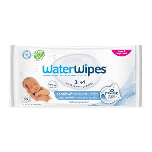 WaterWipes Sensitive+ Newborn & Baby Wipes, 3-In-1 Cleans, Cares, Protects, 99.9% Water, Unscented & Hypoallergenic, 60 Count | Amazon (US)
