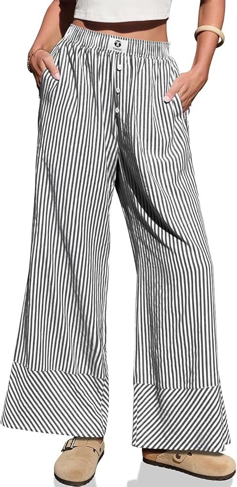 TARSE Womens Gingham Striped Linen Pants Wide Leg Casual Cute Pajama Lounge Bottoms Plaid Trouser... | Amazon (US)