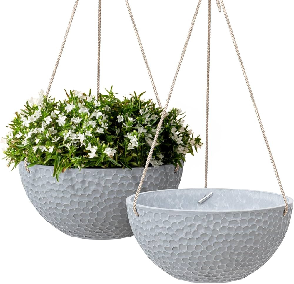 LA Jolie Muse 10 Inch Hanging Planters for Indoor Plants, Outdoor Hanging Planters, Grey, Honeyco... | Amazon (US)