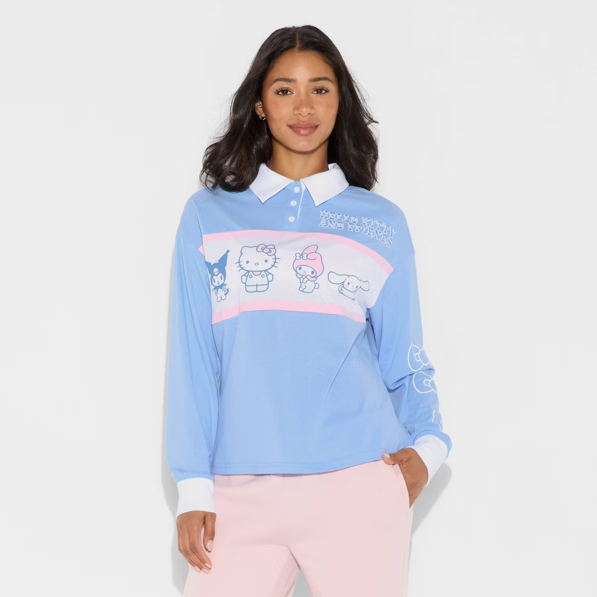 Women's Hello Kitty & Friends Polo Graphic T-Shirt - Light Blue | Target