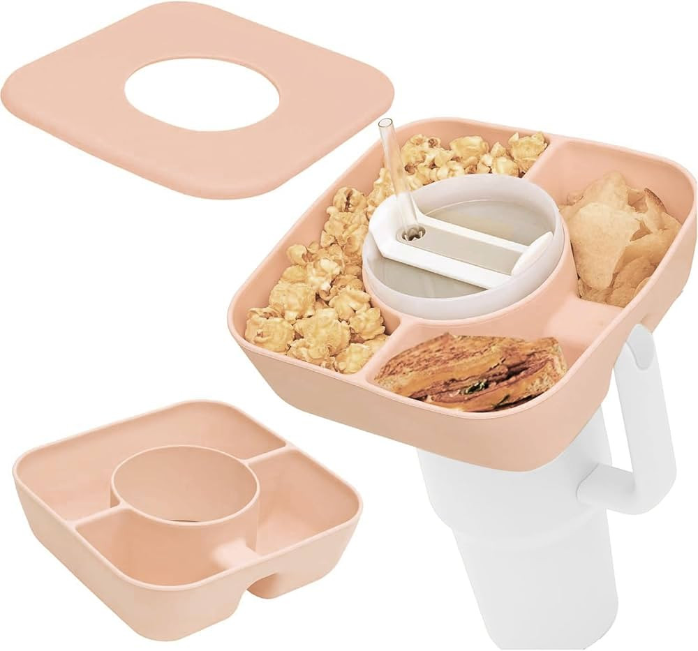 Snack Bowl for Stanley Cup with Cover, Reusable Snack Tray with Lid Fits for Stanley 40 oz Tumbler with Handle, Stanley Accessories Silicone Snack Ring (Peach Pink) | Amazon (US)