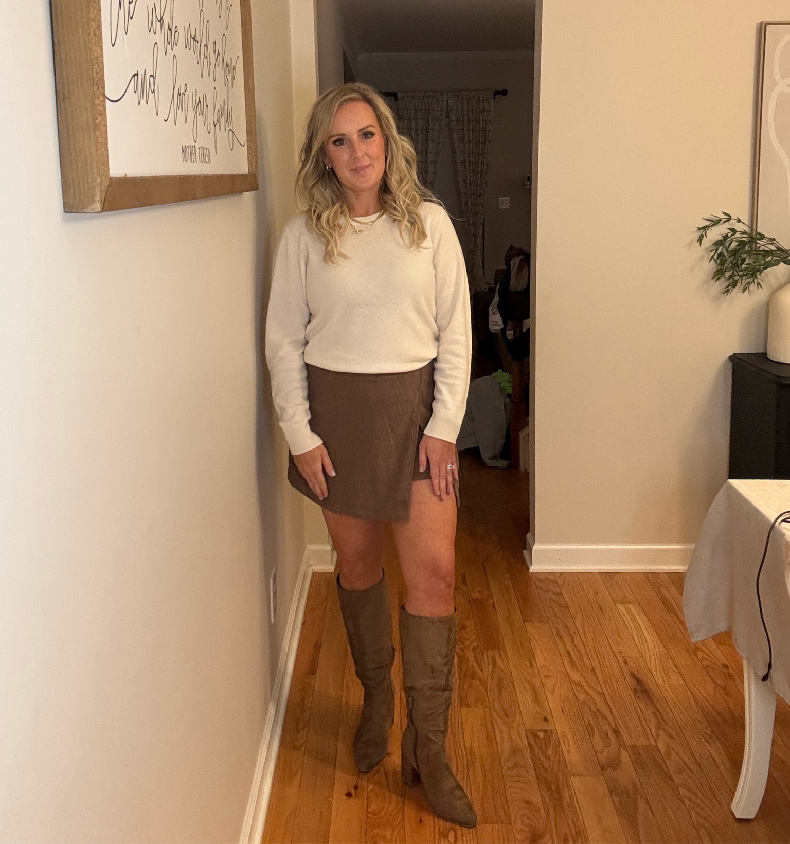 We had family pictures taken this weekend and I decided to get out of my comfort zone and wear a skirt. 😱 This corduroy skirt from @halara_official has built in shorts and is super comfy. It fits true to size. I paired it with a cashmere sweater from @onequince - my new favorite brand! I’m fully embracing fall style- even if it is 80 degrees in Tennessee today. 😜#quince #halara #styleover40 #over40style #womenover40 #size8 #fallstyle #fallfashiontrends

#LTKMidsize #LTKSeasonal #LTKOver40