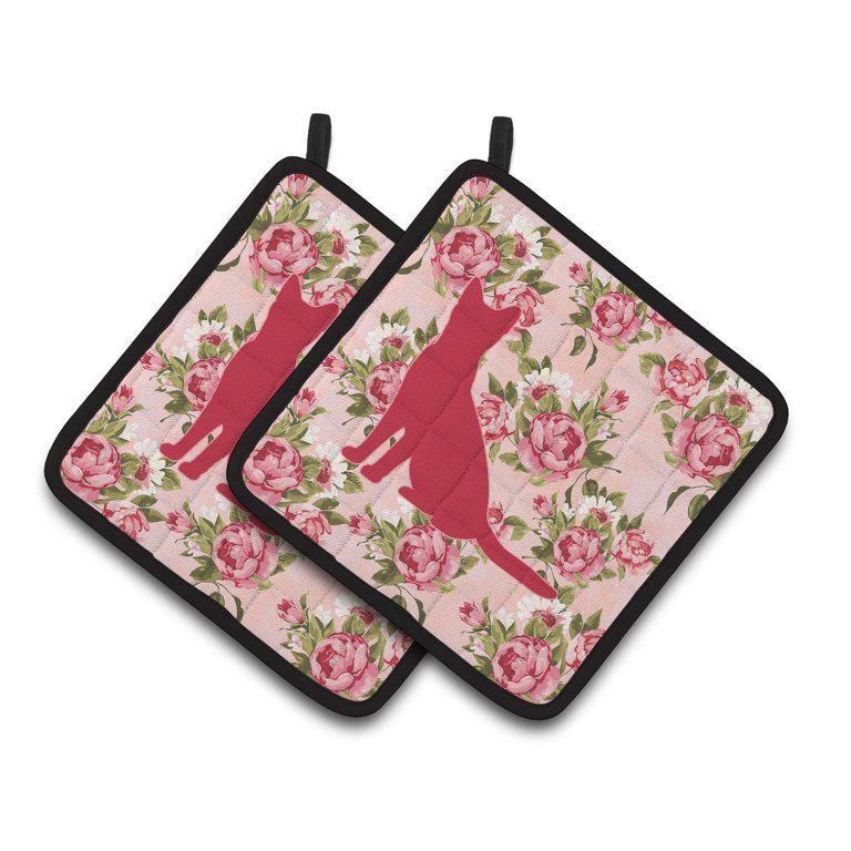 Cat Shabby Chic Pink Roses Pair of Pot Holders | Walmart (US)