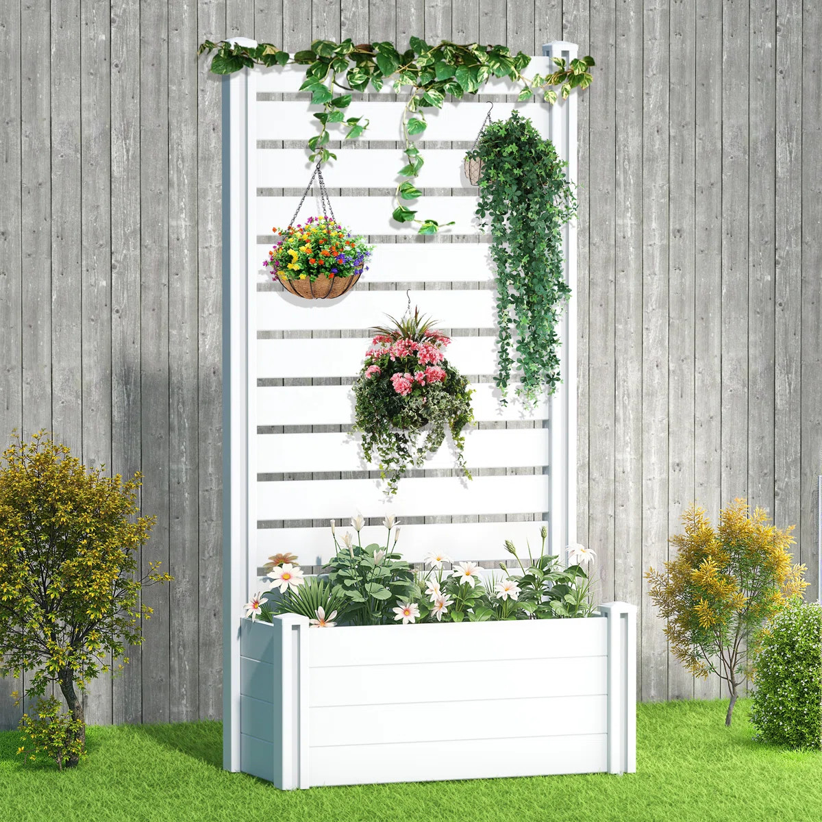 Outdoor PVC Privacy Panels Planter Box With Ground Stakes | Wayfair North America