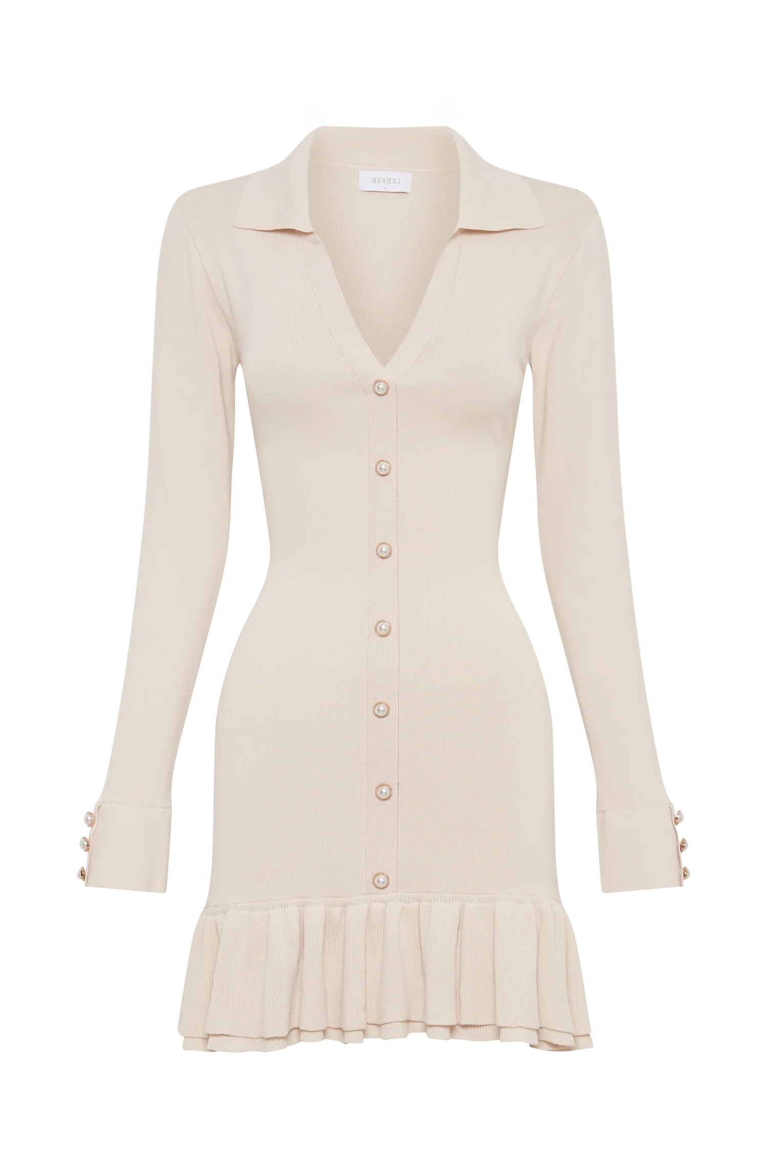 Pareesa Contrast Frill Mini Dress - Cream | MESHKI US