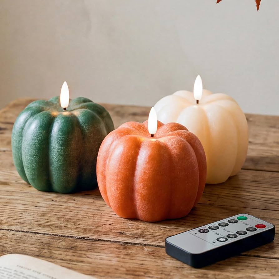 Fall Decor, Fall Decorations for Home, Flameless Pumpkin Candles, Set of 3 | Amazon (US)