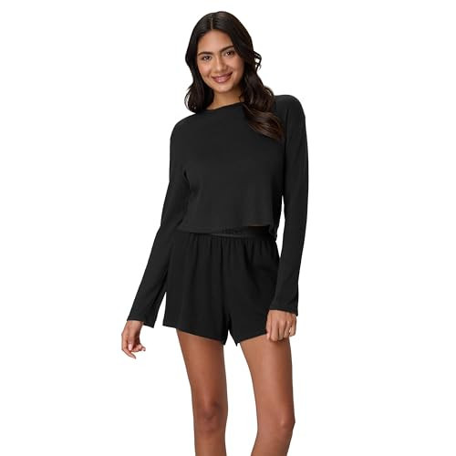 Hanes Women's Sleepwear Set, Originals Supersoft Comfywear Long-Sleeve Top & Sleep Shorts, Loungewear Set for Women | Amazon (US)