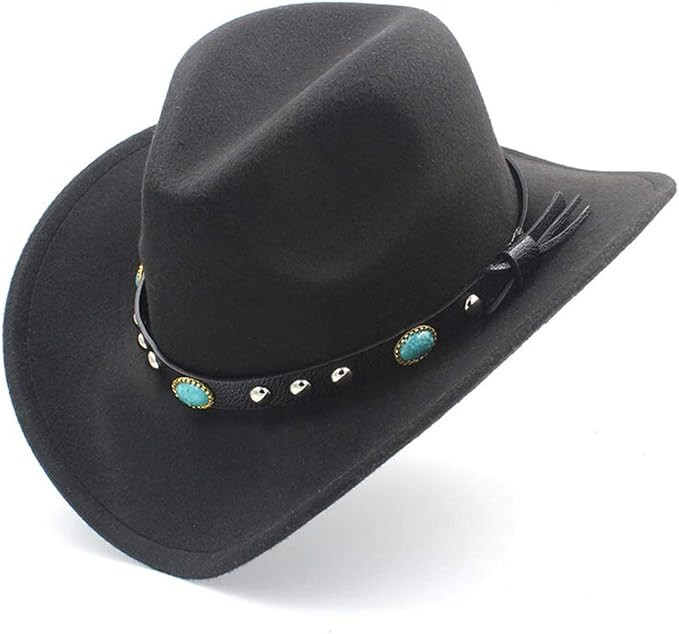 Jdon-hats, Womens Fashion Western Cowboy Hat with Roll Up Brim Felt Cowgirl Sombrero Caps | Amazon (US)
