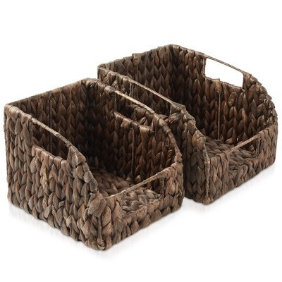 Casafield (Set of 2) Water Hyacinth Pantry Baskets with Handles - Espresso, Medium and Large Size Woven Storage Baskets for Kitchen Shelves | Target