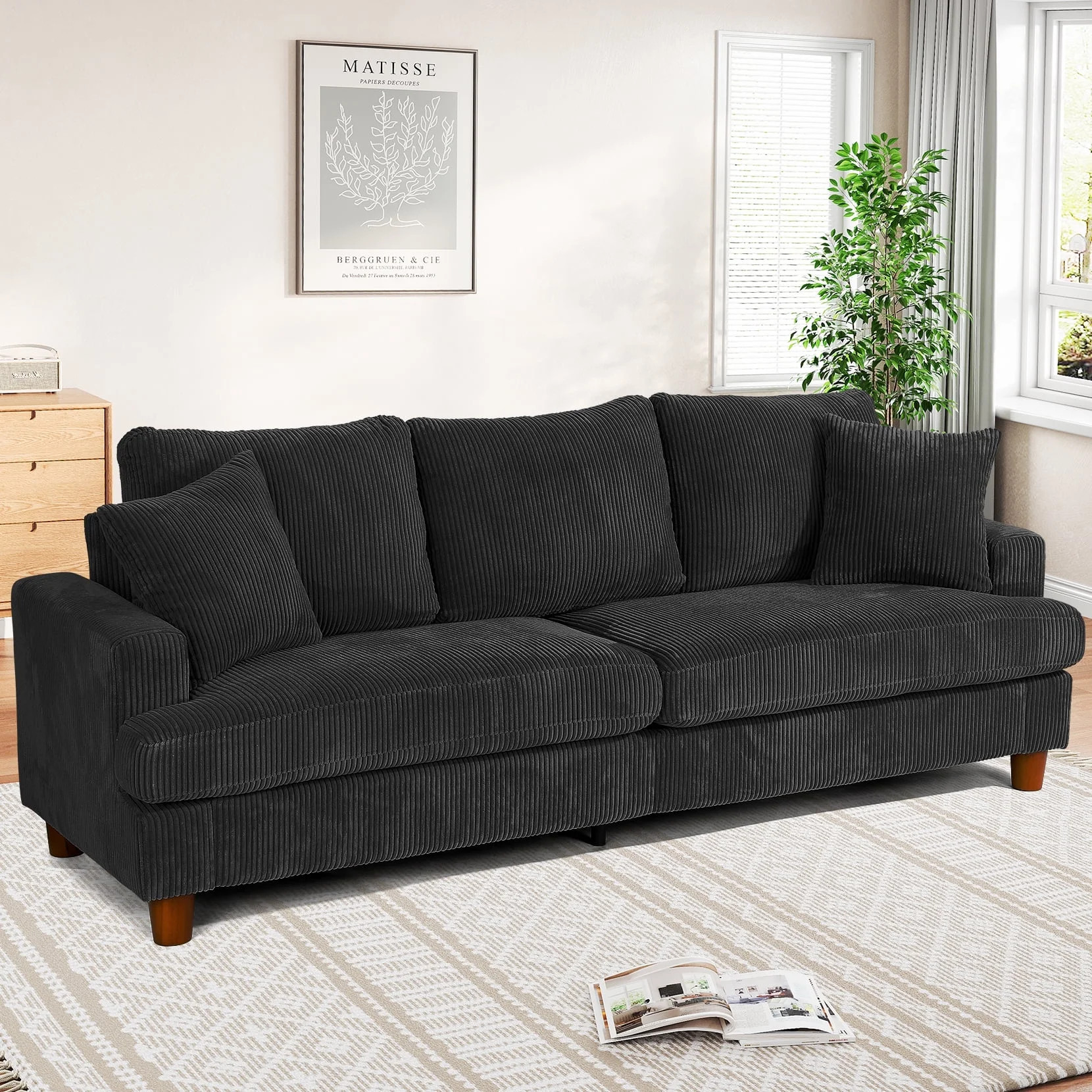 87" Corduroy Sofa,3 Seater Sofa with Extra Deep Seats,Neche Comfy Upholstered Couch for Living Ro... | Walmart (US)