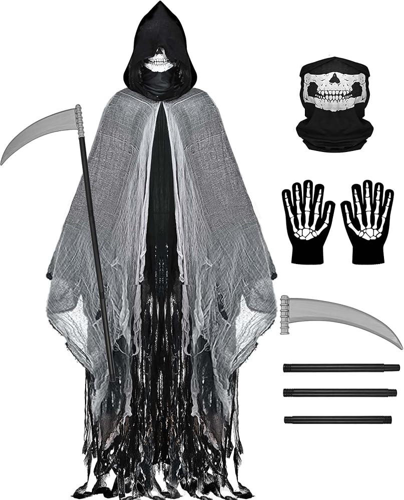 Grim Reaper Costume, Halloween Hooded Cloak, Cosplay Costumes for Adult, Grim Reaper Cape with Sc... | Amazon (US)