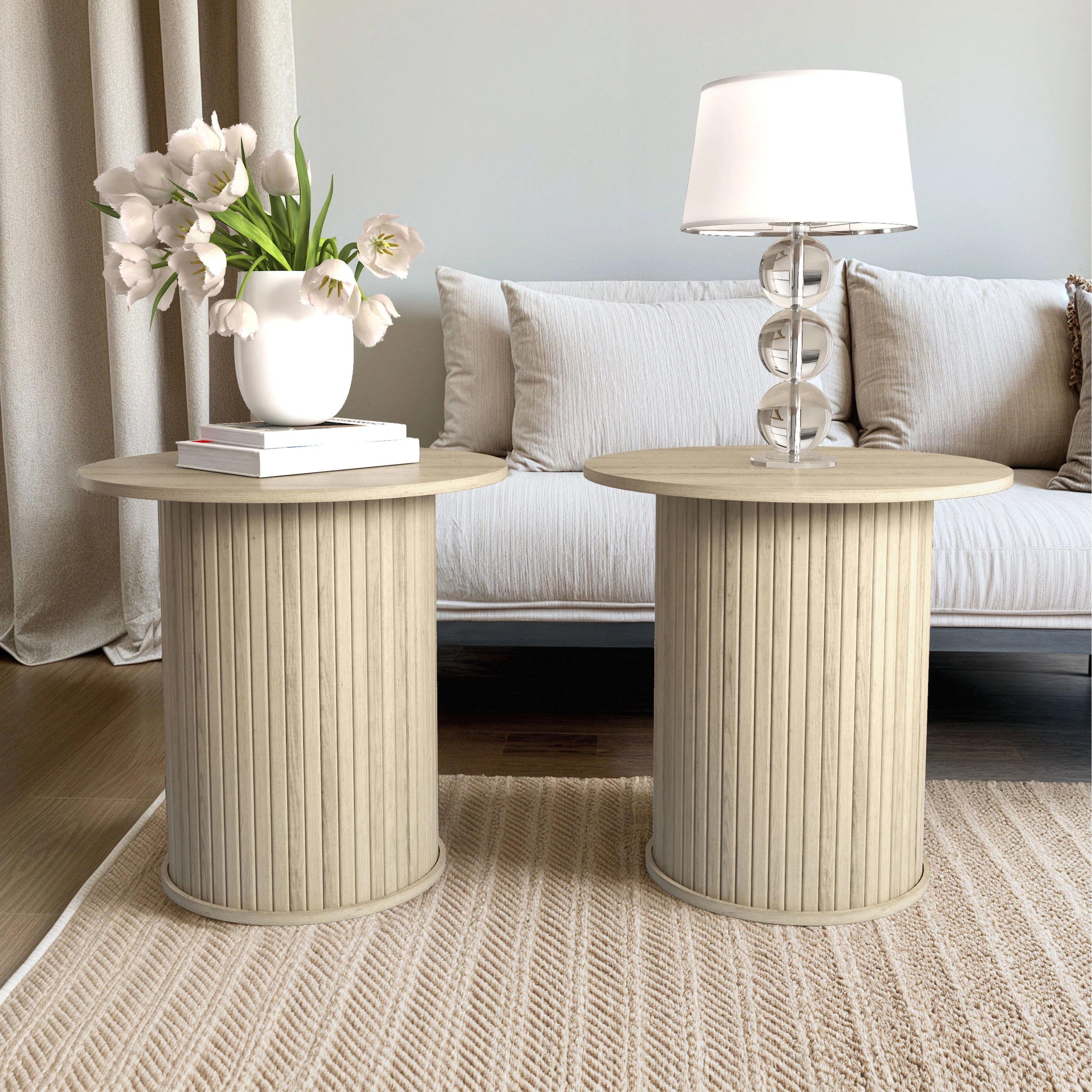 Aurel Modern 21.7" Fluted Pedestal Round End Table (Set of 2) | Wayfair North America