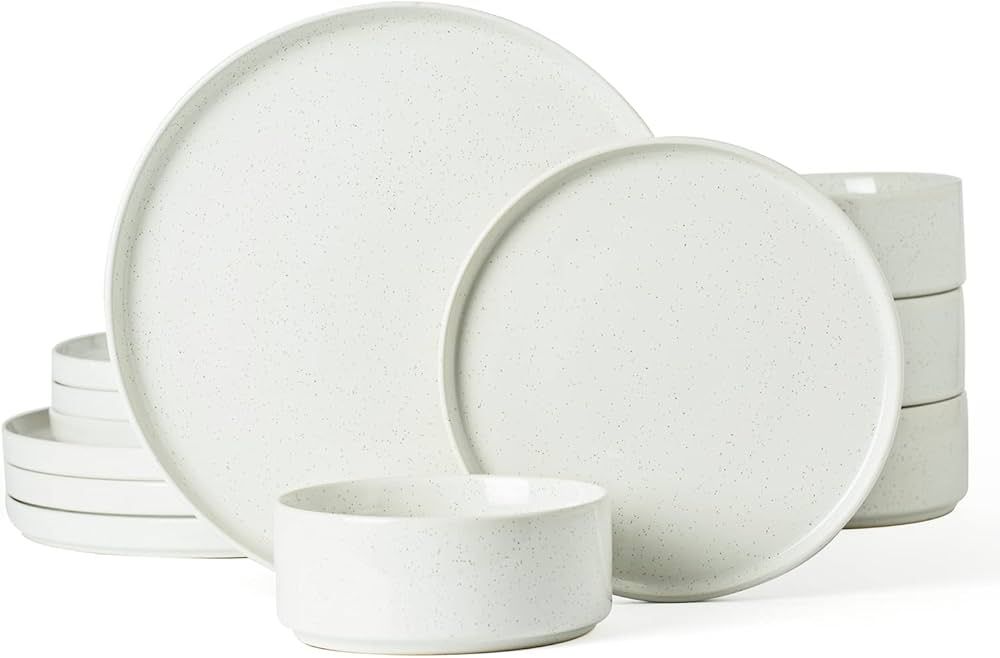 Famiware Nebula Plates and Bowls, 12 PCS Dishes, Dish for 4, White | Amazon (US)