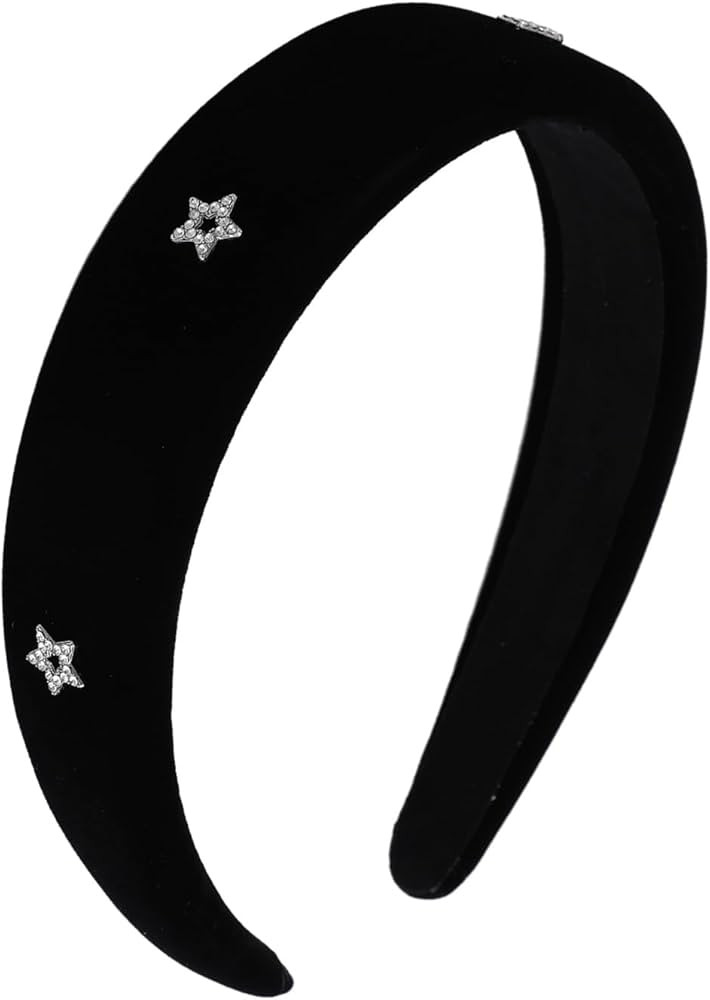 Black Padded Headbands for Women, Solid Wide Rhinestone Pentagram Headband for Girls Plain Soft V... | Amazon (US)