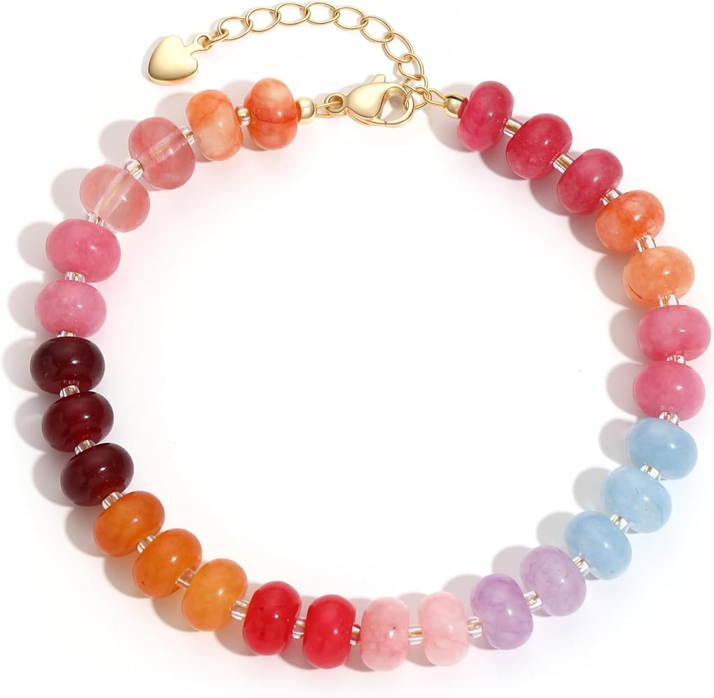 colorful Natural Stone Beaded Bracelets for Women, Boho Handmade Gemstone Bracelet, Stackable Sum... | Amazon (US)