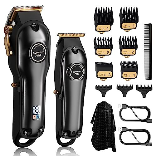 SUPRENT PRO Professional Hair Clippers for Men- Hair Cutting Kit & Zero Gap T-Blade Trimmer Combo- Cordless Barber Clipper Set with LED Display for Mens Gifts(Black) | Amazon (US)
