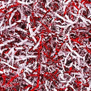 Ottwlli 150 Grams Red & White Crinkle Cut Paper Shred Filler Metallic Iridescent Gift Boxes Fille... | Amazon (US)