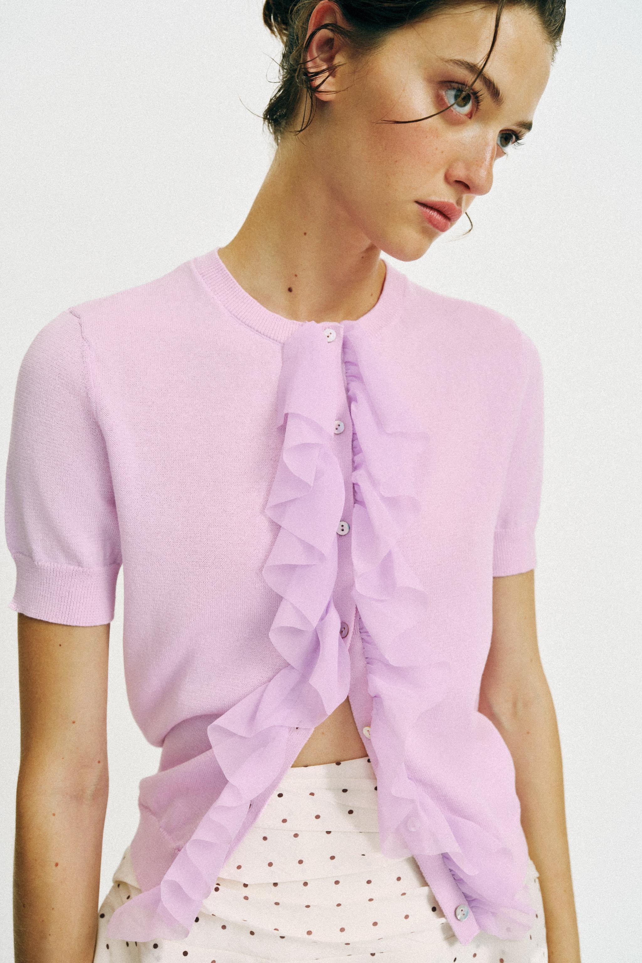 RUFFLED SHORT SLEEVE CARDIGAN | Zara US