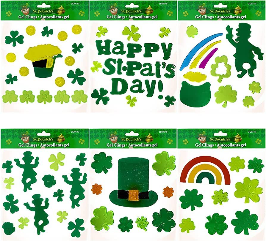 LRIGYEH 6 Pack St. Patrick's Day Gel Window Clings Decorations Includes Shamrocks, Beers, Hat and... | Amazon (US)