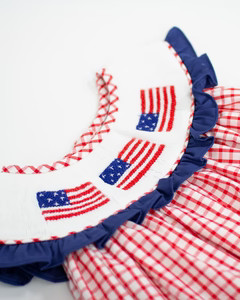 Flags Smocked Red Windowpane Dress | Smockingbird Kids