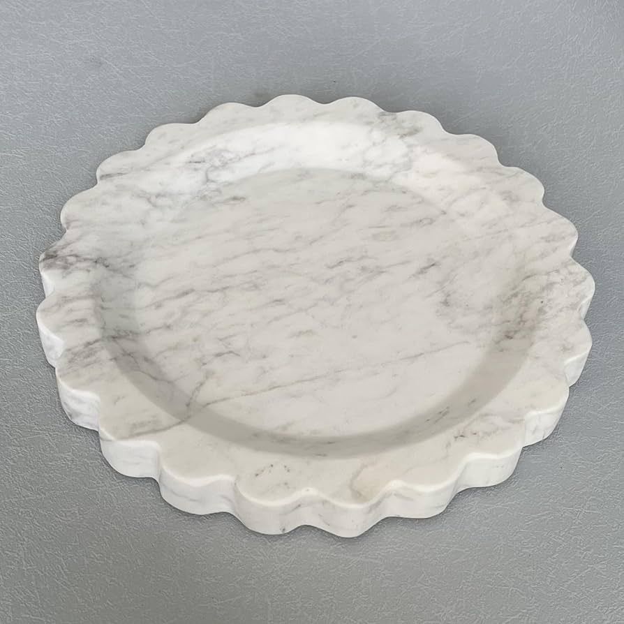 Marble Tray Round Scalloped Tray Small Serving Platter for Counter, Bathroom, Kitchen, Nightstand... | Amazon (US)