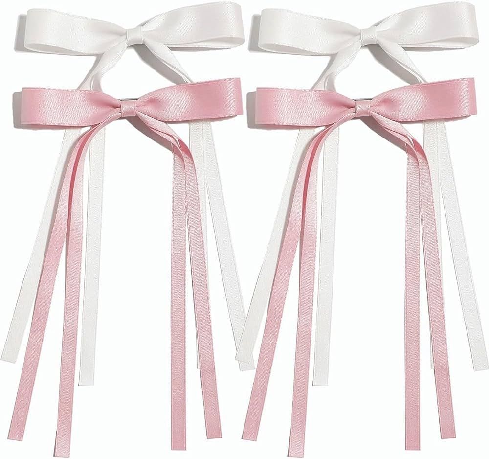 Ayesha Hair Bows Clips Hair Ribbon Bowknot with Long Tail Pink Hair Bows Barrettes Hair Accessori... | Amazon (US)