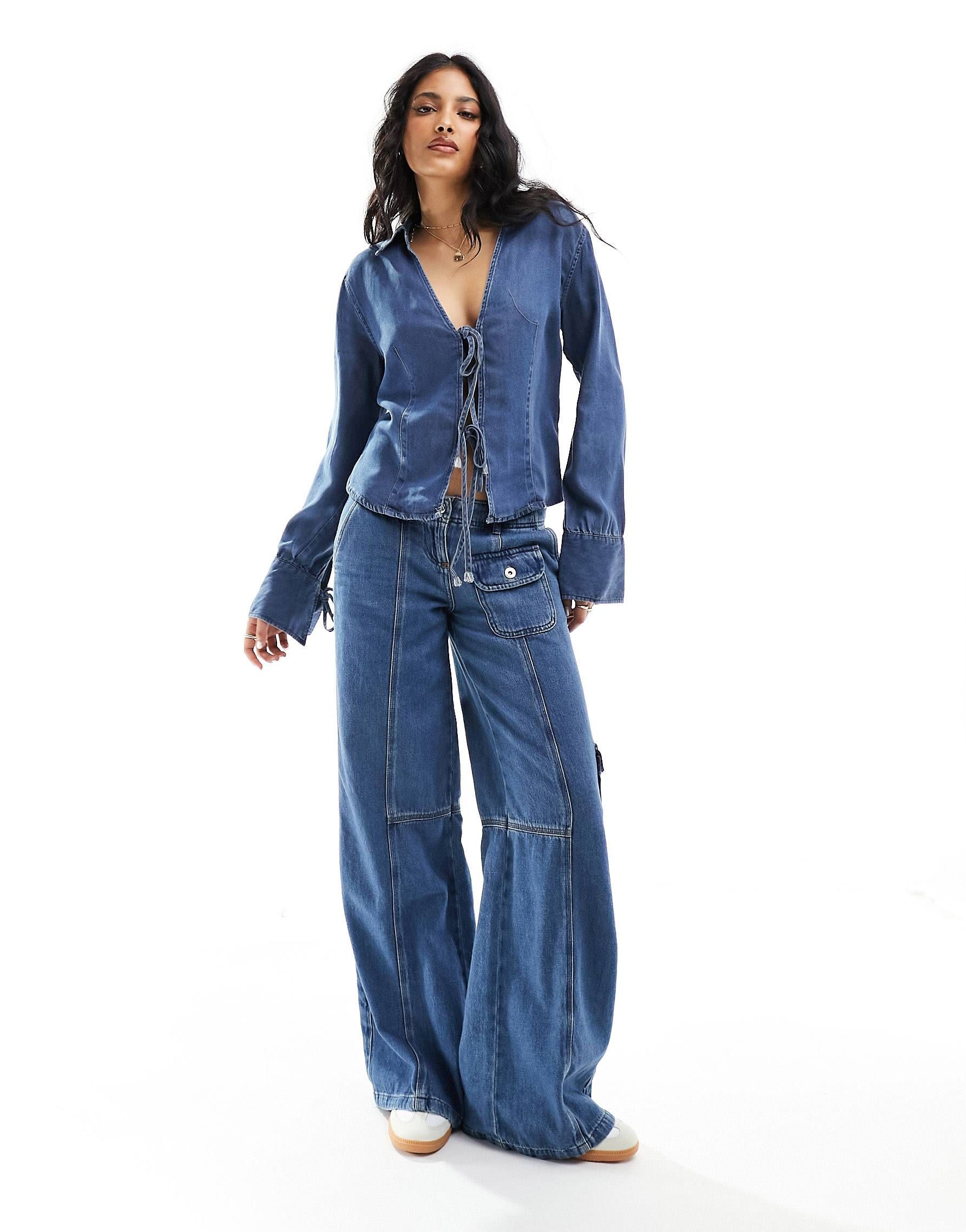 Only - Chemise en jean nouée à l'avant - Bleu foncé | ASOS | ASOS (Global)
