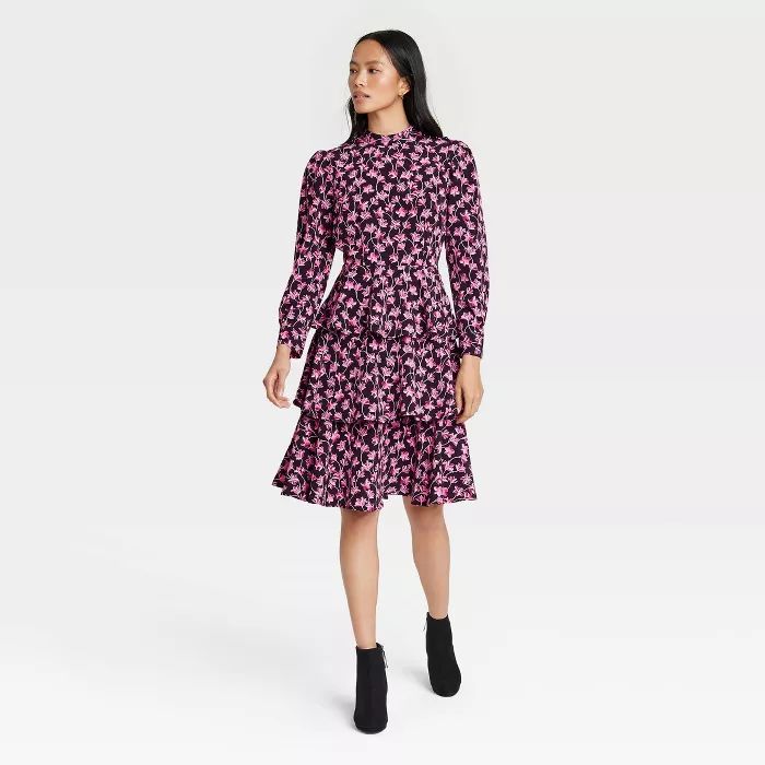 Women's Floral Print Puff Long Sleeve Dress - Who What Wear™ | Target
