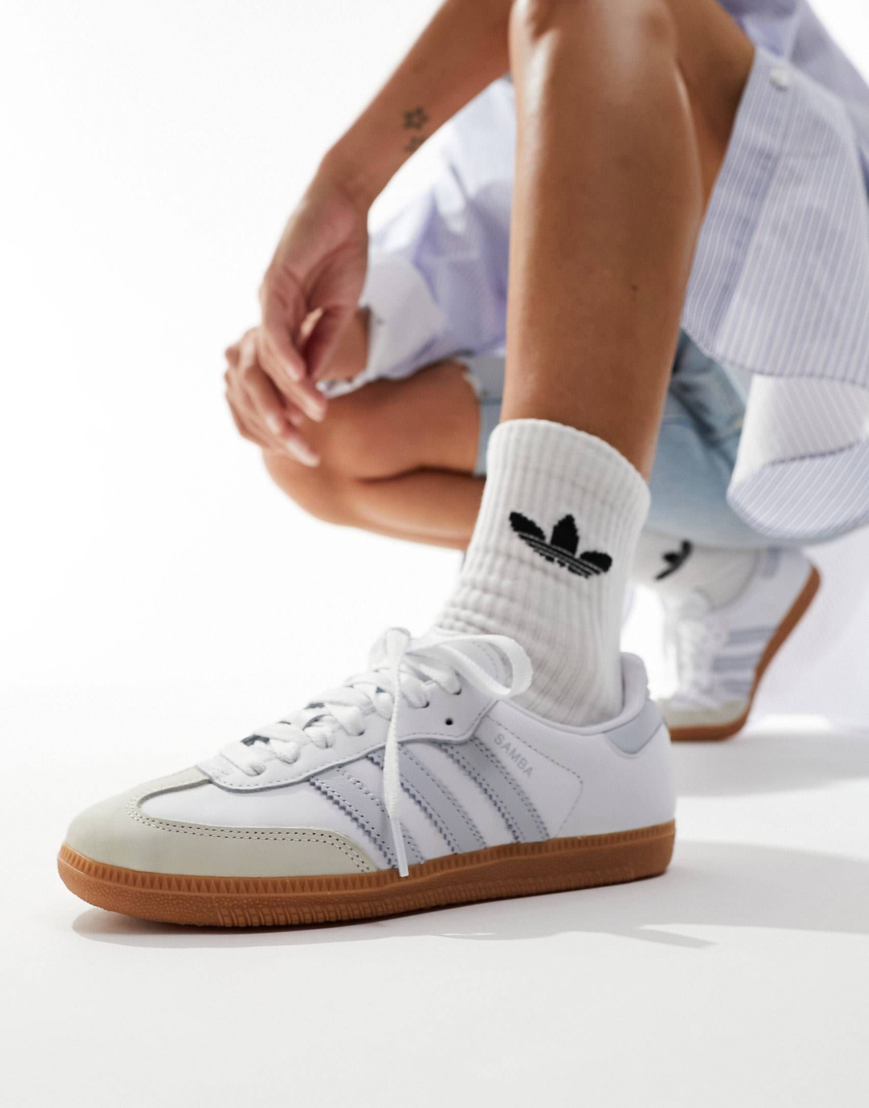 adidas Originals Samba OG trainers in white and pastel blue | ASOS (Global)