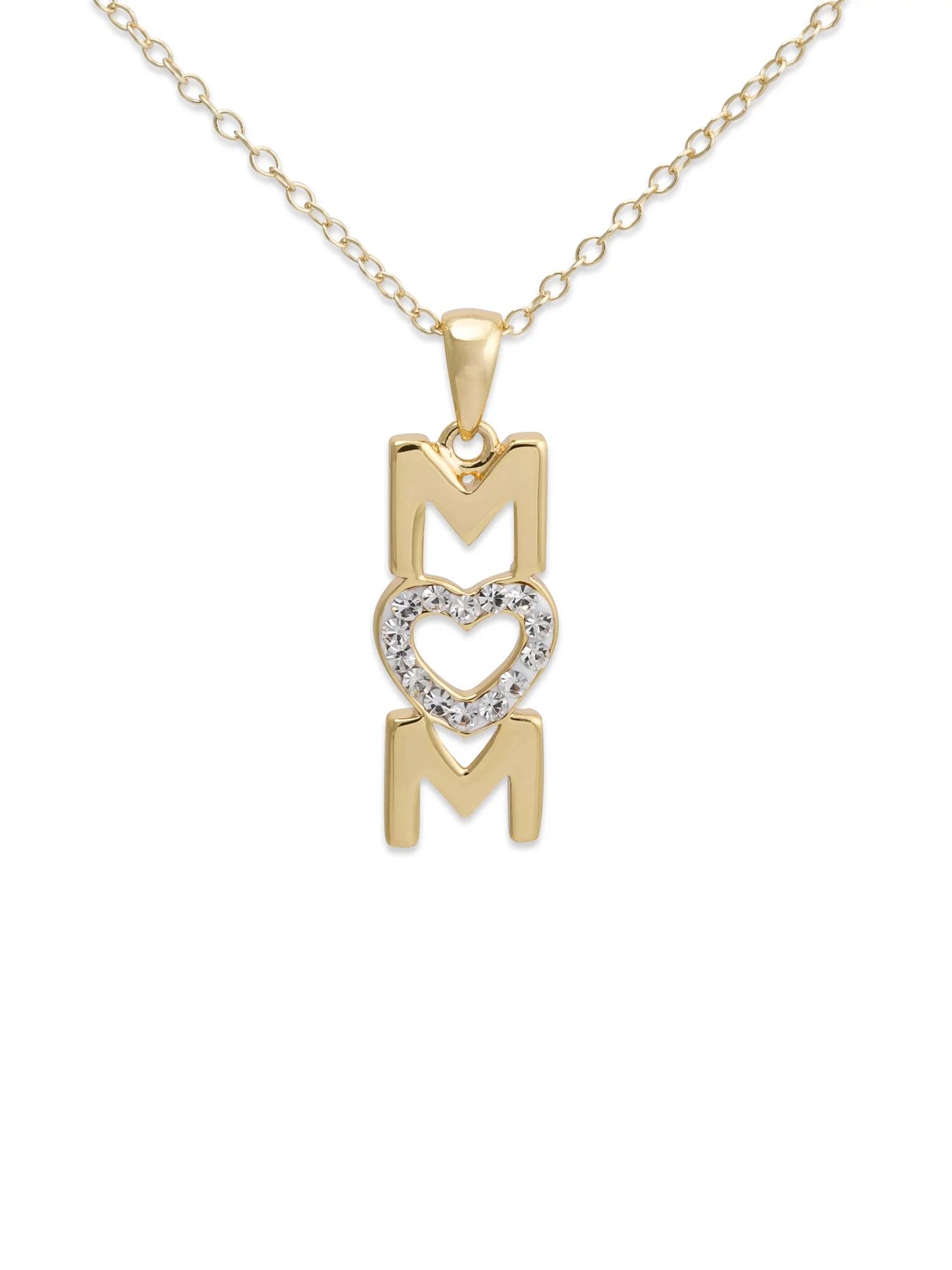 Crystal 18kt Gold over Sterling Silver "Mom" Pendant Heart, 18" | Walmart (US)