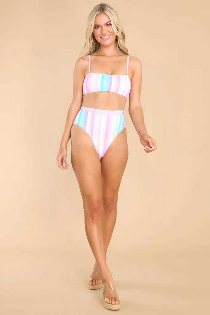 Ocean Dreams Pink Multi Stripe Bikini Top | Red Dress 