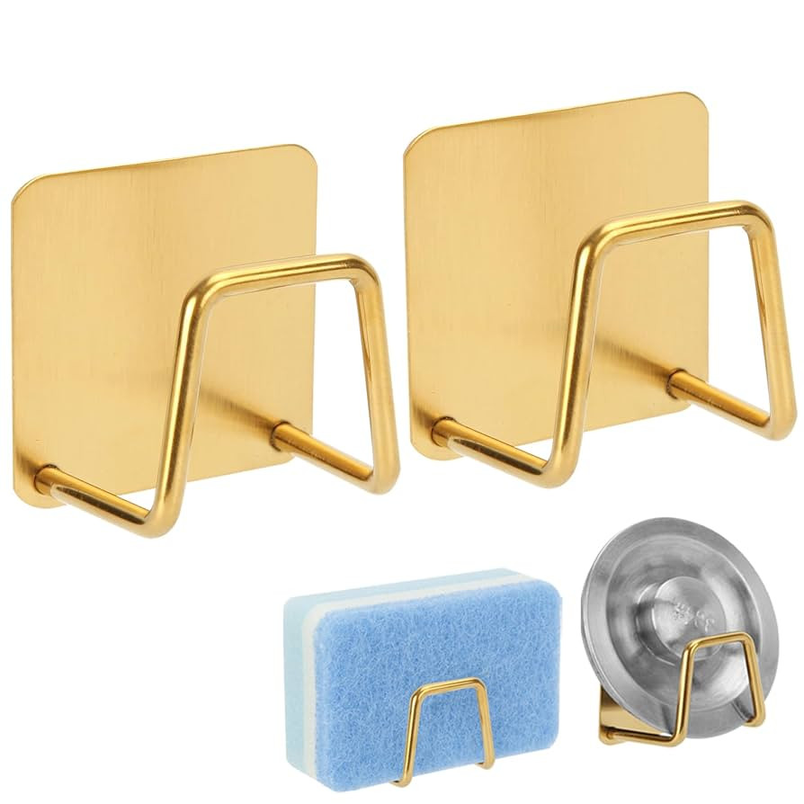 2Pcs Adhesive Sponge Holder for Kitchen Sink Essentials, Stainless Steel Dish Soap Holder, Rustpr... | Amazon (US)