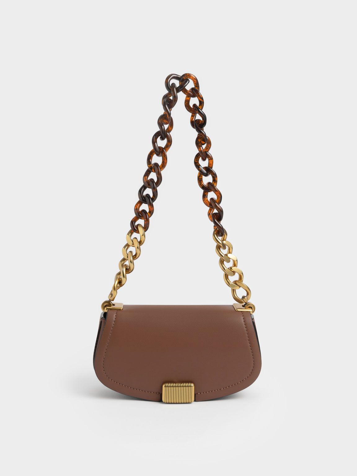 Chocolate Sonnet Two-Tone Chain Handle Shoulder Bag | CHARLES &amp; KEITH | Charles & Keith US