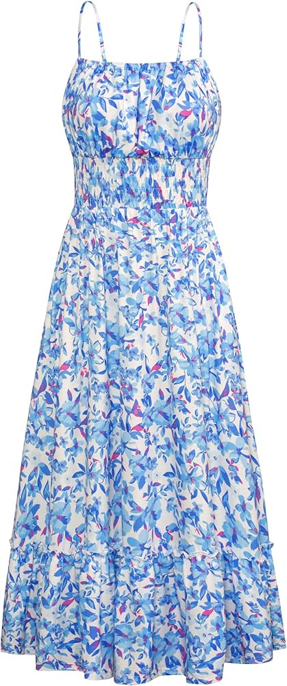 GRACE KARIN Womens 2024 Summer Maxi Dress Casual Sleeveless Spaghetti Strap Smocked Ruffle Beach ... | Amazon (US)