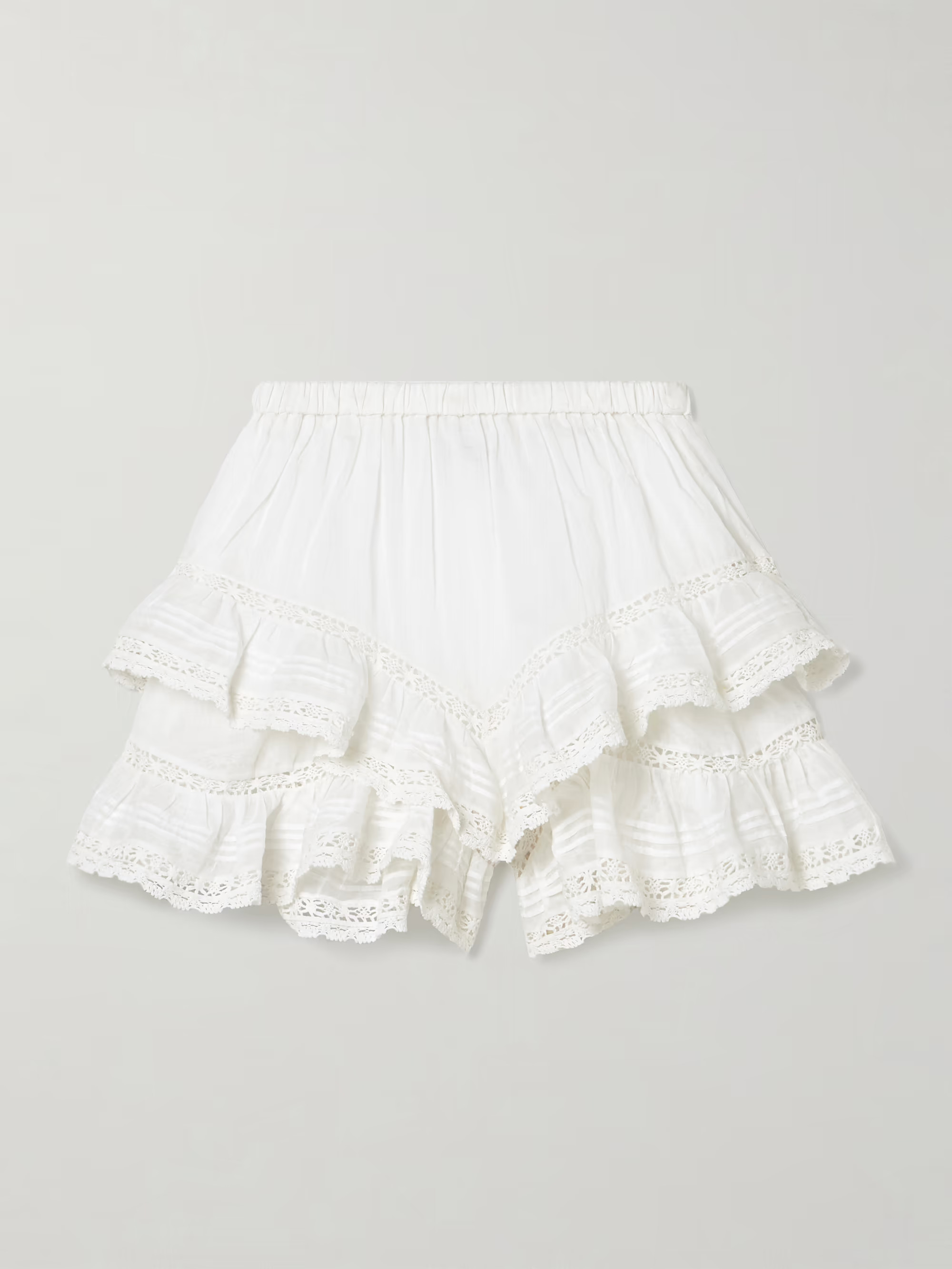 Geana tiered ruffled lace-trimmed cotton-voile shorts | NET-A-PORTER (UK & EU)