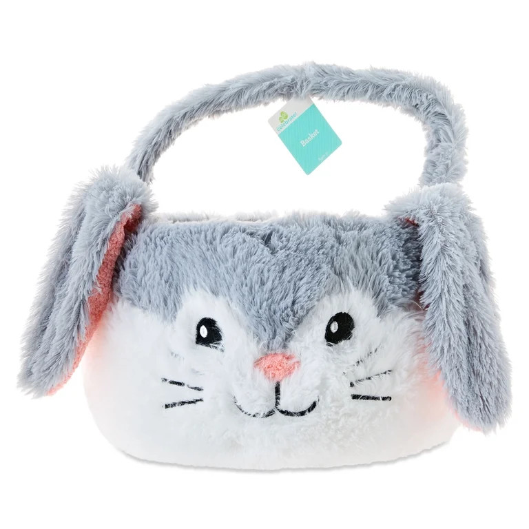 Jumbo Plush Bunny Basket, Gray, 22" x 16", Easter by Way To Celebrate | Walmart (US)