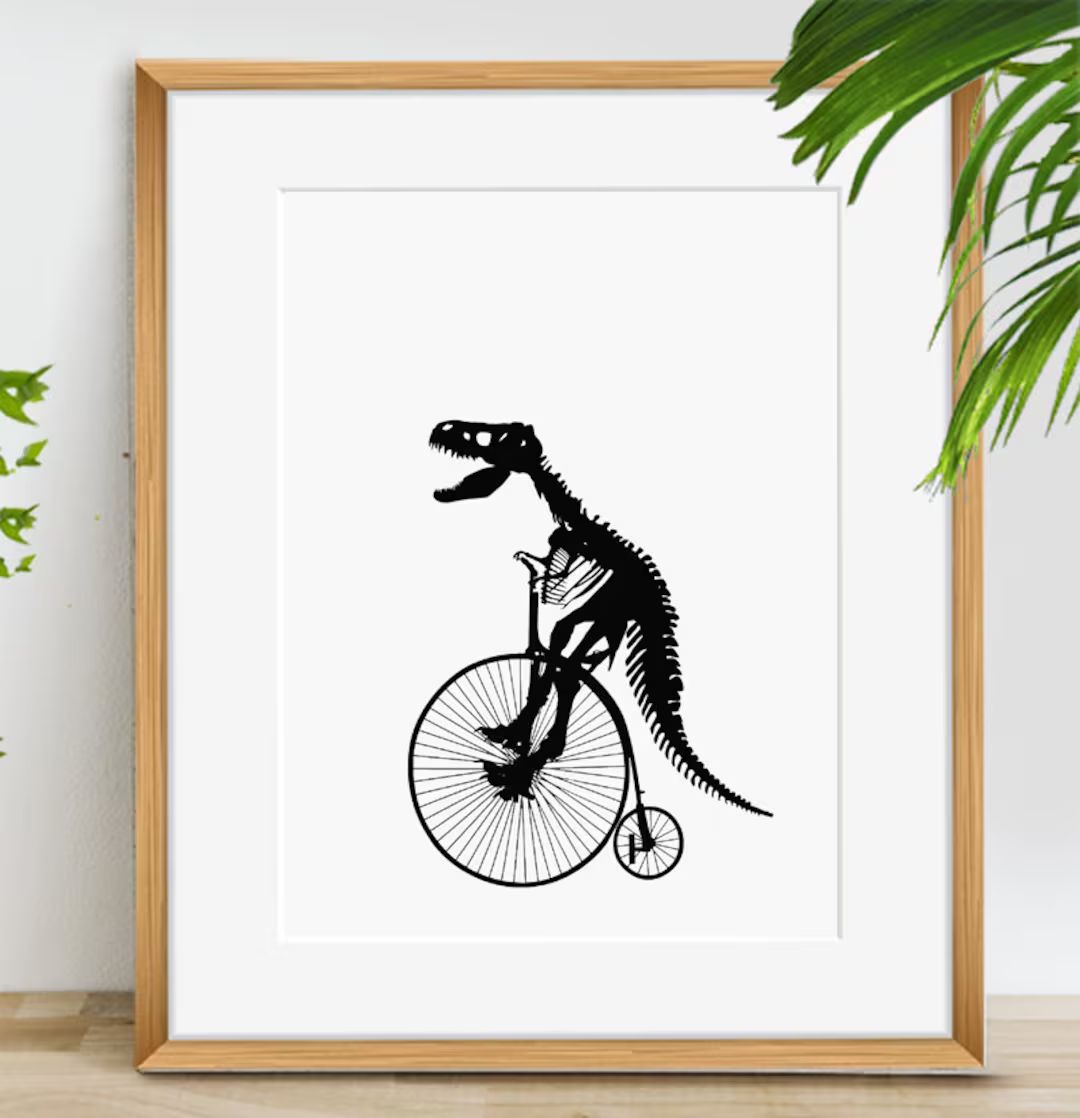 Dinosaur on Bike Art Decor Digital Download Original - Etsy | Etsy (US)