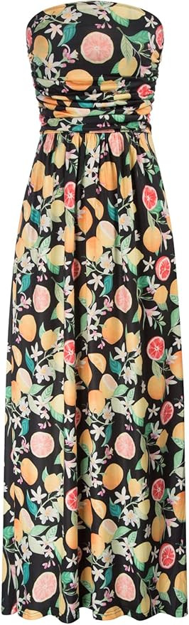 Womens Strapless Tube Top Maxi Dress Floral Boho Beach Dress with Pockets | Amazon (US)