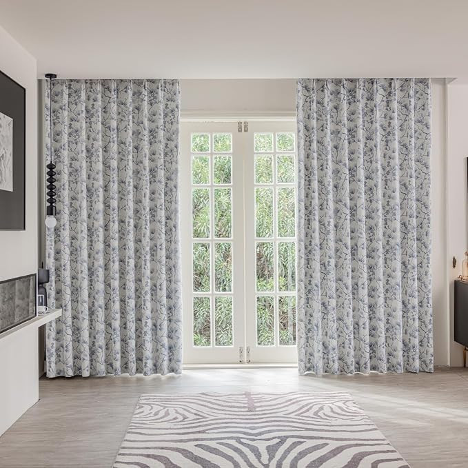 Floral Print Cotton Blend Curtains, Blue Flower Patterns, Pinch Pleat Drapes for Living Room,Wind... | Amazon (US)