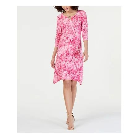 NY COLLECTION PETITE Womens Pink Tie Dye 3/4 Sleeve Keyhole Above The Knee Party A-Line Dress Petite | Walmart (US)