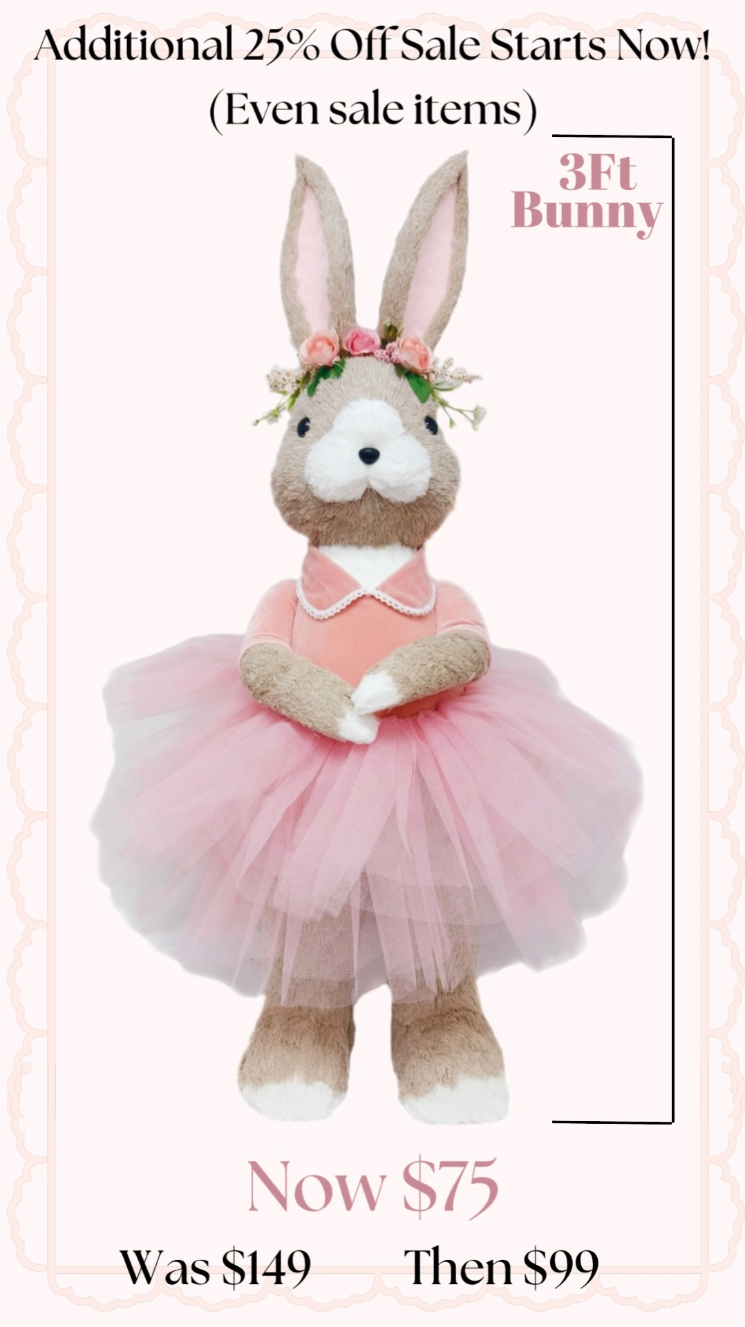 3 Ft Oversized Girl Bunny
🤍
Get early access to 25% off your ENTIRE purchase-even sale items! Sign in to access coupon.

Easter decor, Easter bunny, Easter party, Oversized bunny, Pink Easter decor, Elegant Easter decorr

#LTKSeasonal #LTKSaleAlert #LTKFindsUnder100
