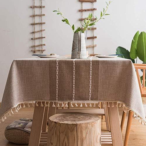 Lipo Waterproof Rectangle Tablecloth Burlap Embroidery - Linen Table Cloth Rustic Fabric Heavy Du... | Amazon (US)
