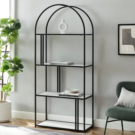 Manor Park Modern Arch Open Bookcase White Faux Marble | Walmart (US)
