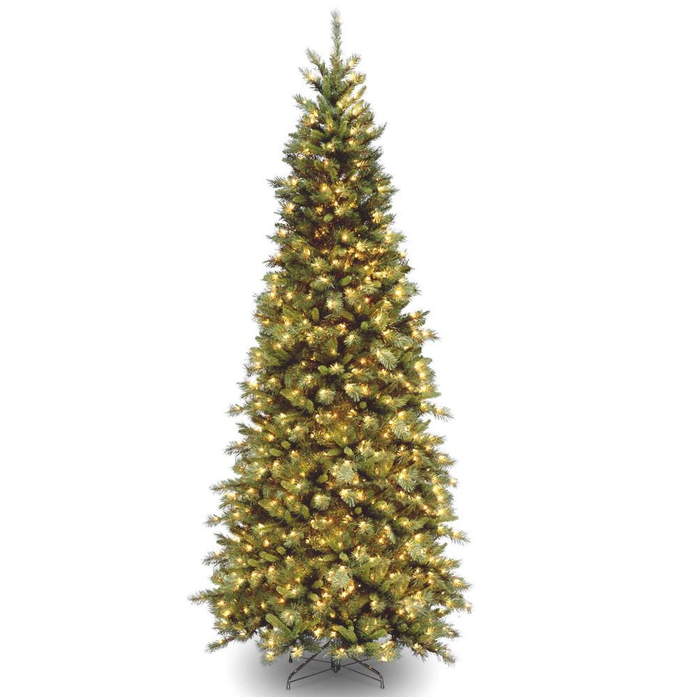 National Tree Company 10 ft. Tiffany Fir Slim Tree with Clear Lights-TFSLH-100LO - The Home Depot | The Home Depot